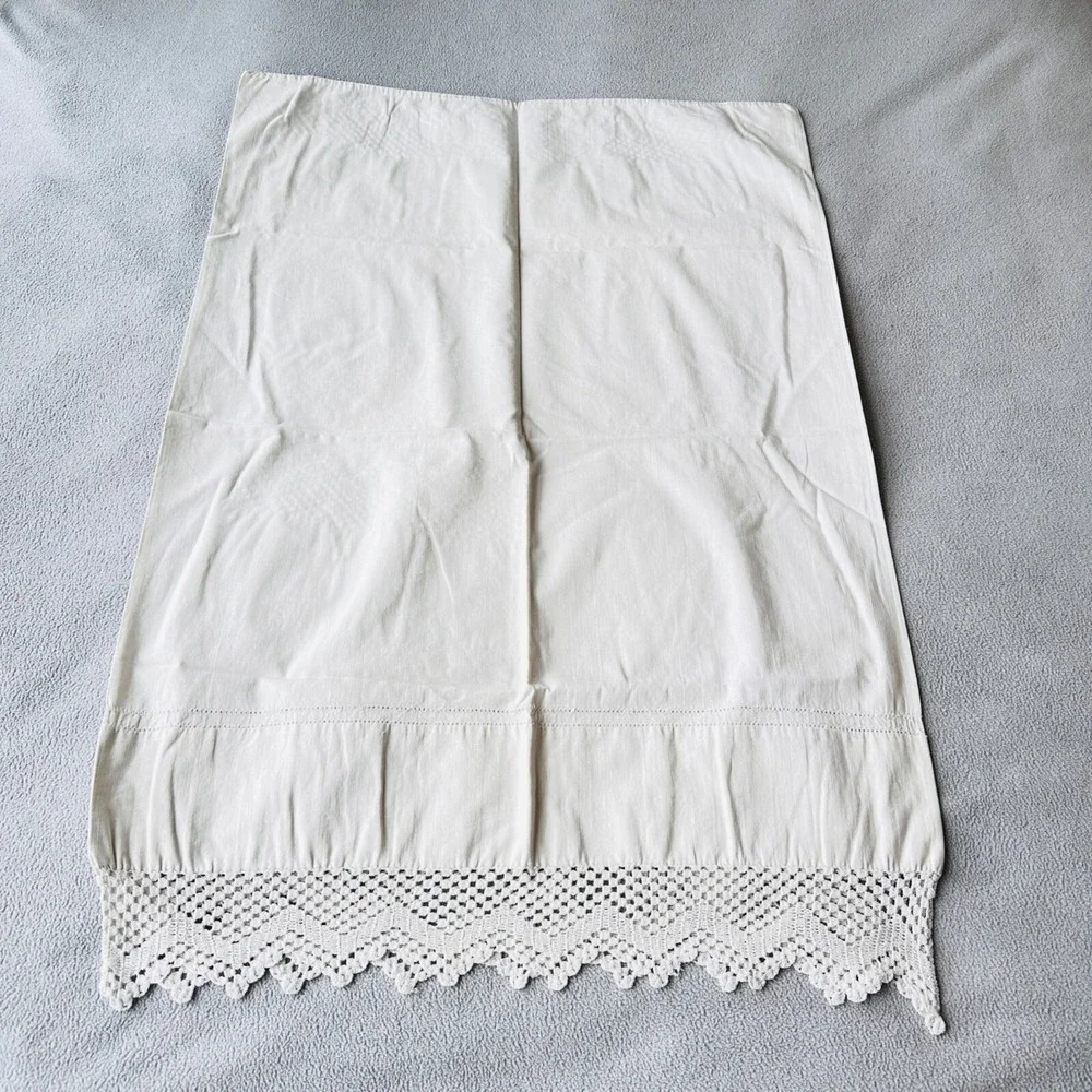 Vintage‎ Pillowcase Crochet Trim Handmade Lace Cotton Single Cottagecore Home